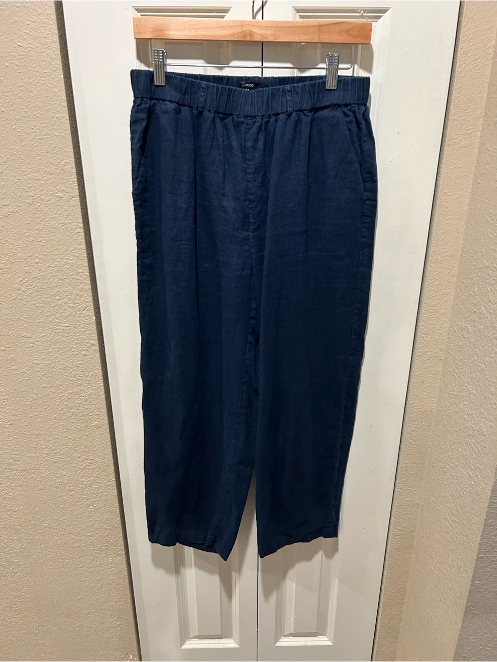 Quince Navy Cropped Wide-Leg Linen Blend Pants - Picture 4 of 7